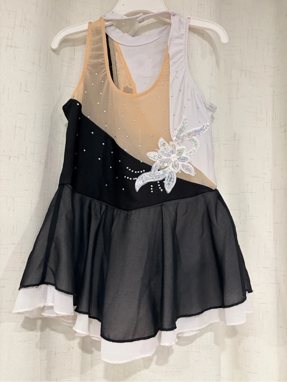 Girls' Black & White Sequin Flower Ice Skating Costume